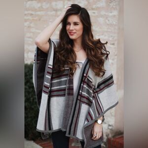 Skies Are Blue Women's Plaid Knit Poncho Sweater in Red Black Grey in One Size